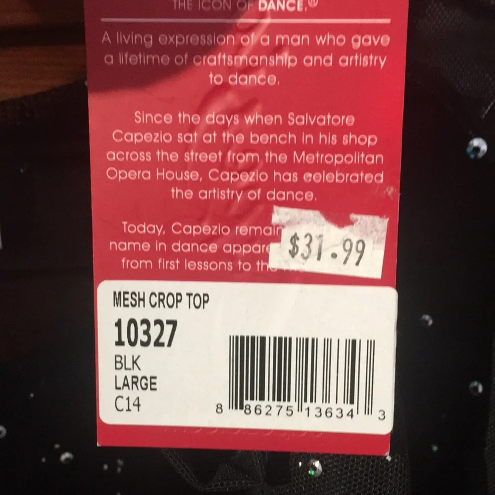 Top Crop Mesh Capezio Black Sparkly size Large New - Picture 3 of 3